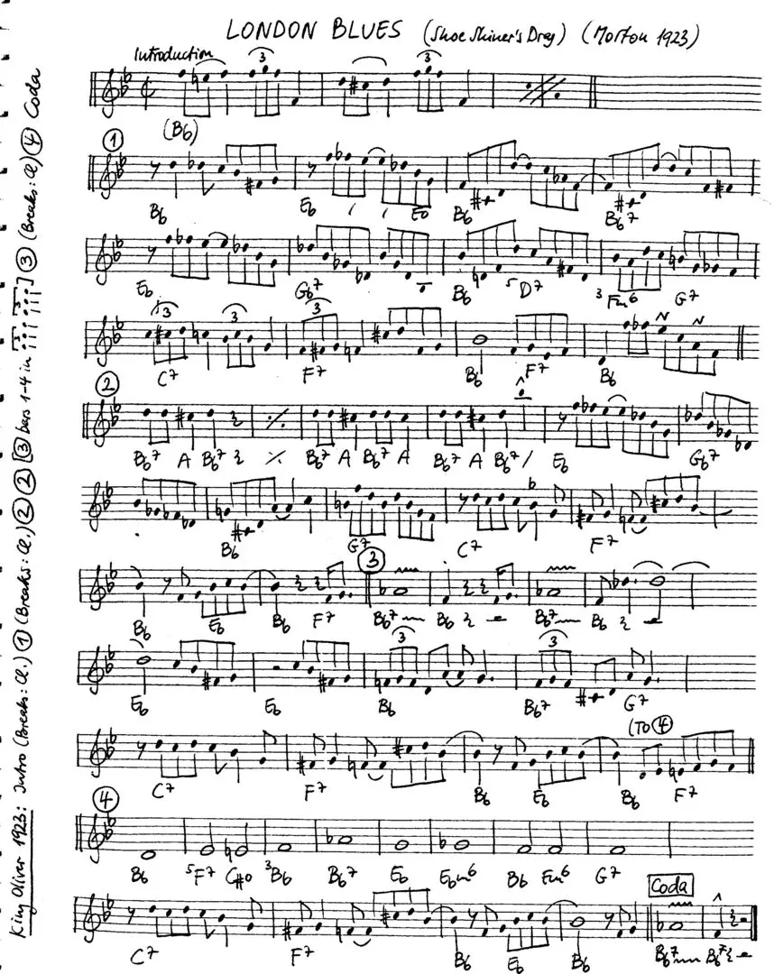 london blues free jazz leadsheet - Courtesy of the Jungle Jazz Band